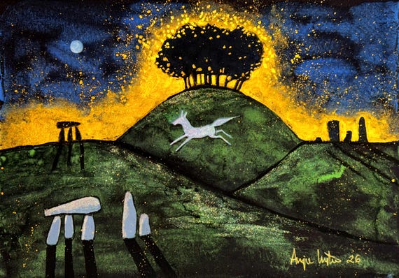 Chalk Horse, A5 Print, White Horse, Mystical Print, Dreamy Art