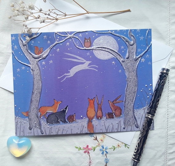 Moon Hare Card - Mystical Hare - Pagan - Wiccan - Moon and Hare