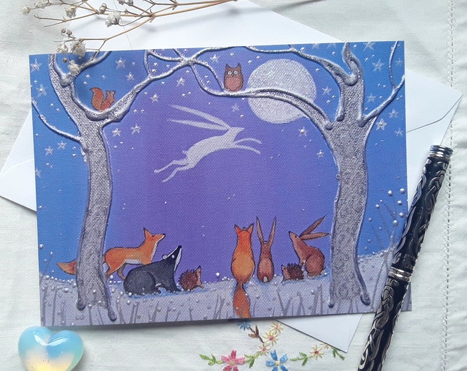Moon Hare Card - Mystical Hare - Pagan - Wiccan - Moon and Hare - Etsy