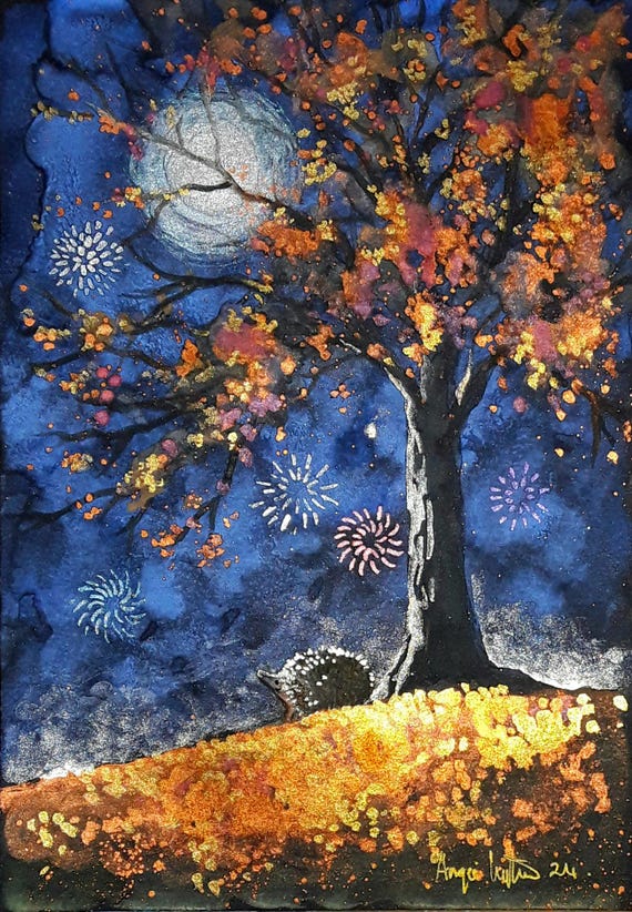 November Hedgehog, A4 Print, Fireworks, Bonfire Night, Hedgehog