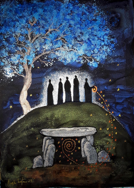 Night of the Ancestors, A4 print, Long Barrow, Burial Mound, Mystical Print, Pagan