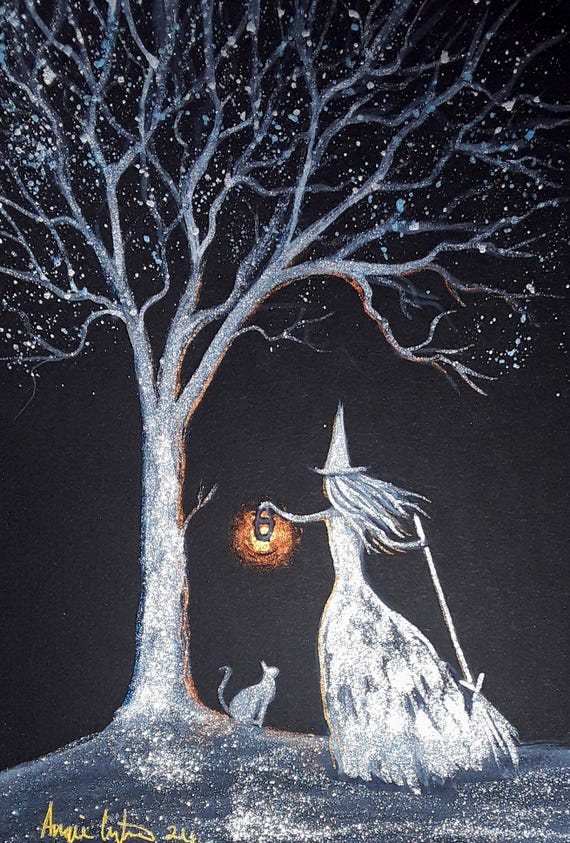 Witch, Witch Print, Winter Witch, Moon Witch