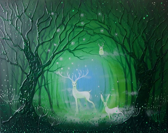 Mystical Art - Mystical Stag - Forest Gods - White Hare - Pagan - Wiccan