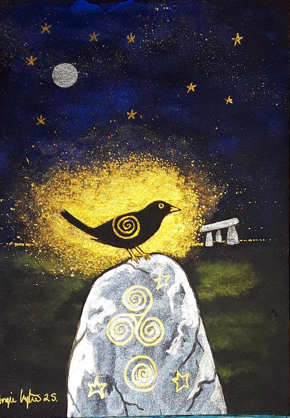 Blackbird King, blackbird Print, Standing Stone, Pagan, Mystical Art, blackbird