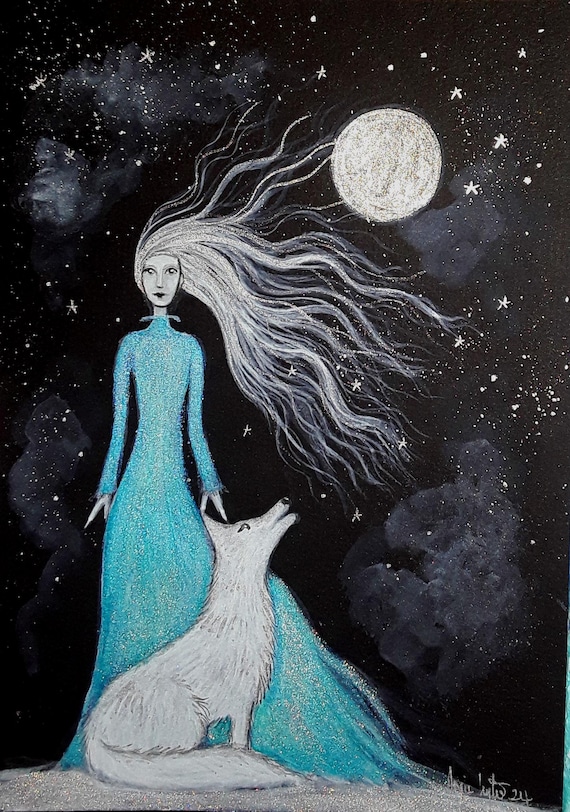 Moon Goddess, Wolf Goddess, Goddess Print, Wolf Art, Pagan, Wiccan