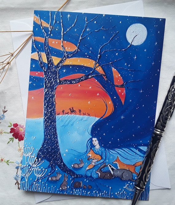 Goddess Card - Night Goddess - Anti hunting Pagan - Wiccan - Mystical Card - Goddess Art