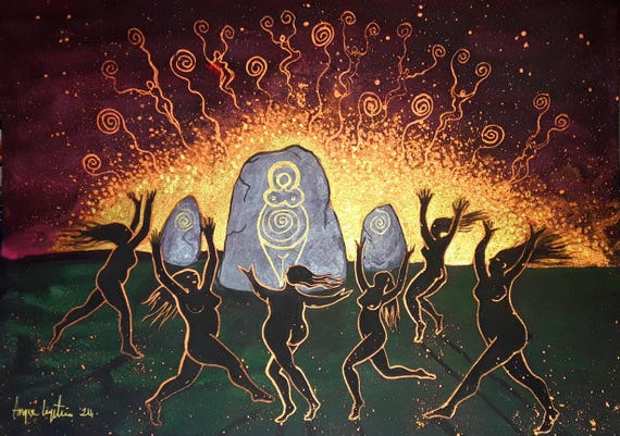 Goddess Print, Fertility Goddess, Dancing Women, Body Confidence, Self Love, Spiral Goddess, Witch, Sabbath, Pagan, Wiccan, Mystical print