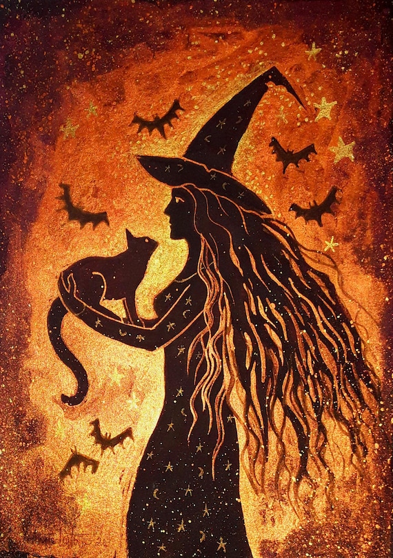 Witch Print, Samhain, Halloween, Halloween Print, Witch and Cat