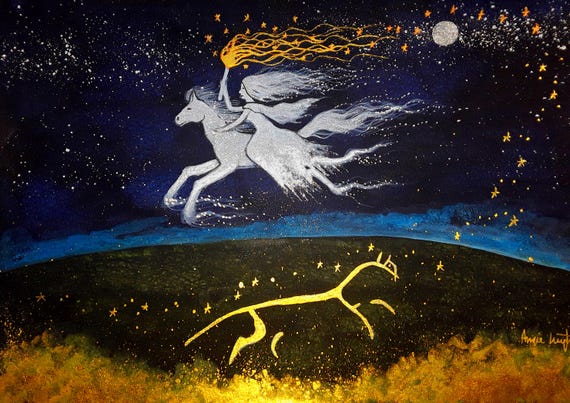 Golden Goddess of Uffington, A4 Print, Uffington White Horse, Avebury, Pagan, Druid
