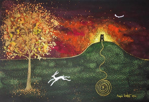 Avalon, Glastonbury Tor, Avalon Autumn, Avalon Print, White Hare, Pagan