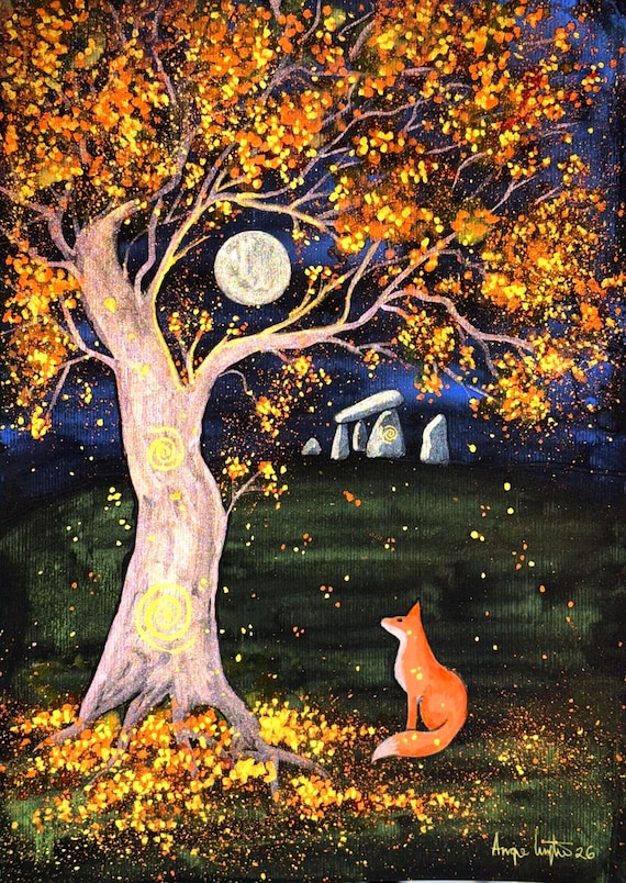 Autumn Fox Print, Autumn, Fall, Fox, Standing Stones