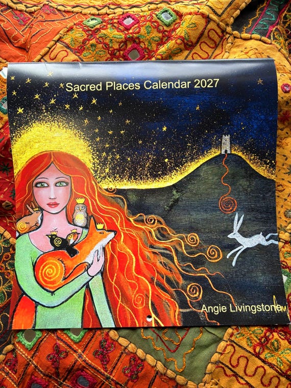 Sacred Places 2027 Large Square Wall Calendar, Angie Livingstone Art, Moon Phases (29.7cm Square)