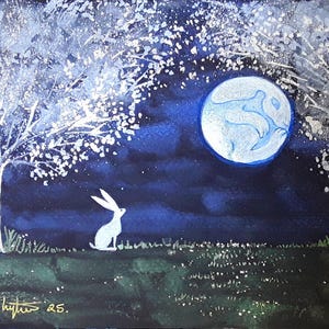 The Hare Moon, White Hare, Mystical Hare, Pagan, Druid, Mystical Print