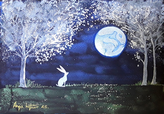 The Hare Moon, White Hare, Mystical Hare, Pagan, Druid, Mystical Print