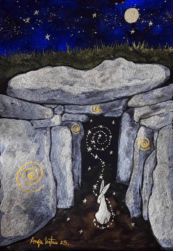 The Portal, West kennet Long Barrow, Avebury, Mystical print, White Hare, Pagan, Druid