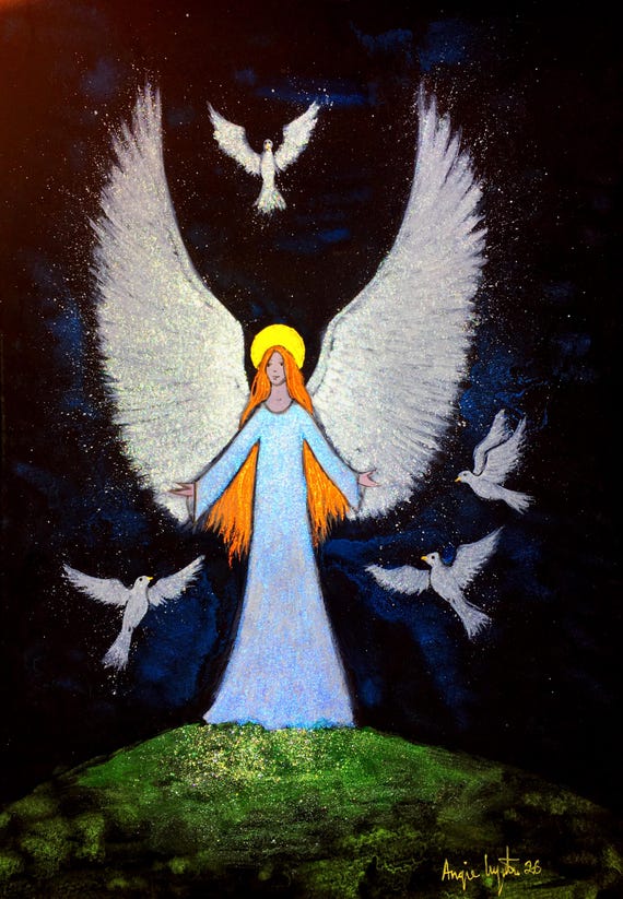 Angel of Peace, A4 Print, Angel, Doves, Peace, Christian