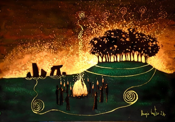 Summer Solstice Print, Midsummer, Solstice Fire, Pagan, Druid, Mystical Print