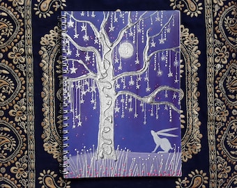 White Hare Notebook - A5 Notebook - Tree of Stars Notebook - Mystical Notebook - Hare Journal