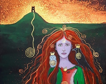 Large A3 Avalon Print, Avalon Goddess, Glastonbury Tor, Mystical print, Goddess Print