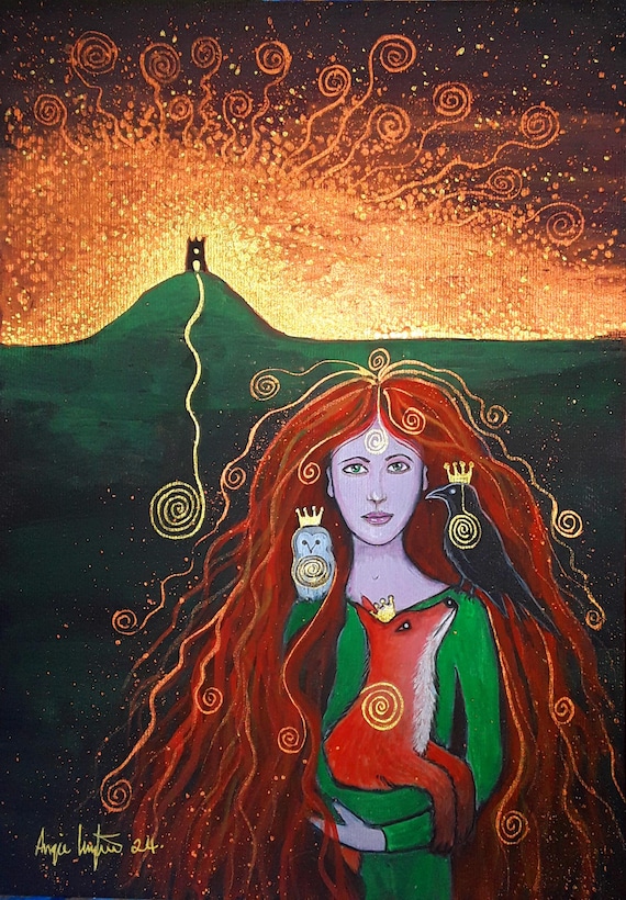 Large A3 Avalon Print, Avalon Goddess, Glastonbury Tor, Mystical print, Goddess Print