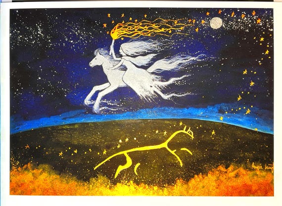 The Golden Light of Uffington, Giclee Print, A4 Print, Pagan, Mystical