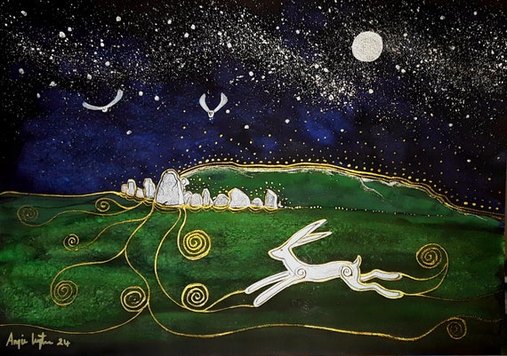 West Kennet Long Barrow, Avebury, Pagan, Druid, Mystical Print, Ley Lines, White Hare