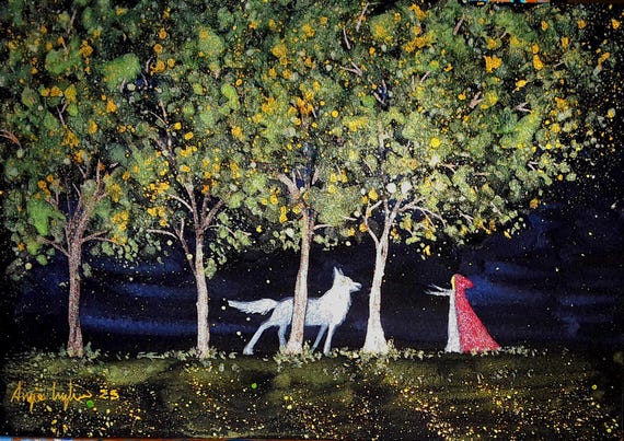 Red Riding Hood, Wolf Print, Mystical Print, Fairy Tale Print