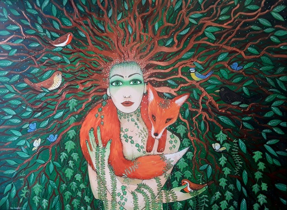 Goddess Print - Dryad - Forest Goddess - Fox - Wiccan - Pagan - Mystical Goddess - Spiritual Art