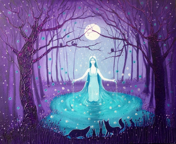 Goddess Print - Goddess Art - Moon Goddess - Enchanted Pool - Wiccan - Pagan - Mystical Goddess