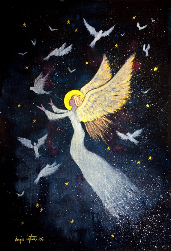 Celestial Angel of Peace, A4 Print, Angel, White Doves