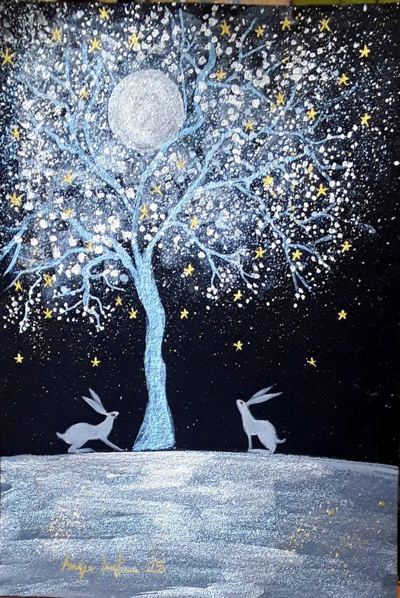 Winter Tree, Mystical Tree, Frost Tree, White Hare, Moon Tree, Small Print