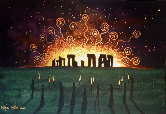 Stonehenge Summer Solstice Print, Pagan, Druid, Stonehenge, Standing Stones, Stone Circle