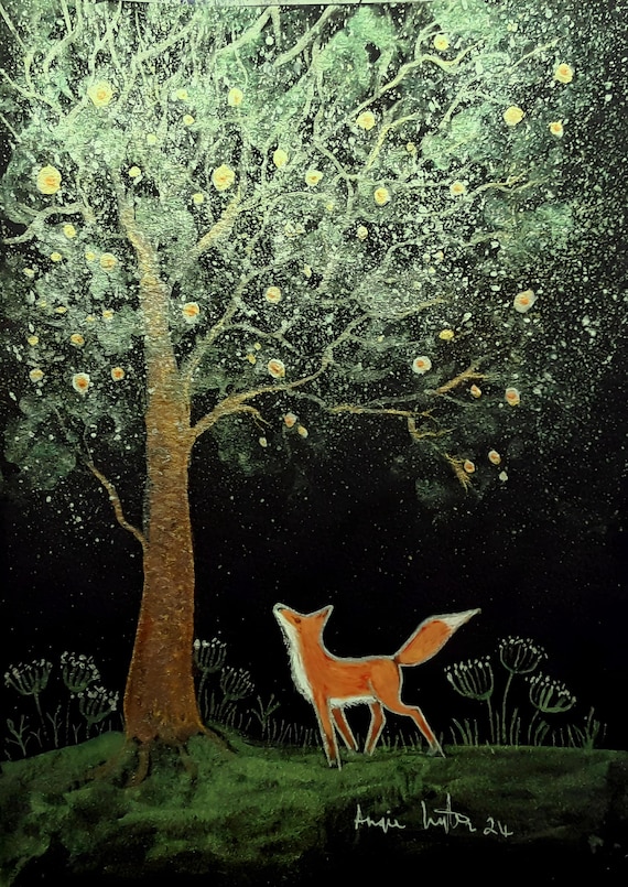 The Fox and the May Tree, Fox Print, Tree Print, Mystical Art, A4 Print