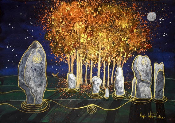 Avebury Autumn, Avebury, Standing Stones, Stone Circle, Mystical Print, Pagan