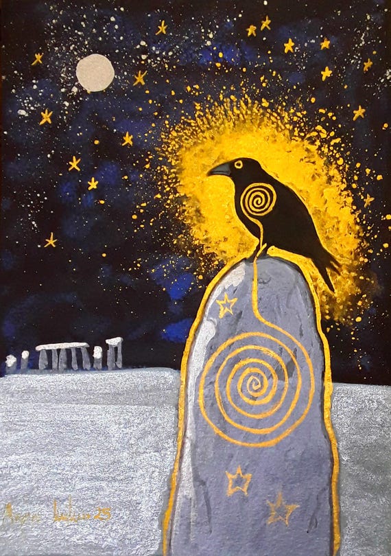 Raven King, Raven Print, Standing Stone, Pagan, Mystical Art, Raven