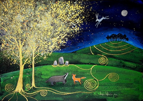 Hillfort, Standing Stones, Ley Lines, Mystical Print, Pagan, Druid, Mystical White Hare