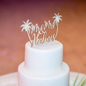 Beach wedding cake topper, Custom Mr and Mrs cake topper, Tropical wedding cake topper, Unique wedding cake topper image 5