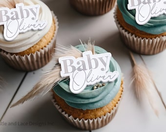 Engraved baby shower cupcake toppers, Gender reveal cupcake charms, Baby shower cake toppers, Cupcake disk, Mirror Acrylic Cake Charm