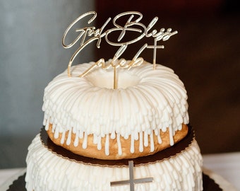 Baptism cake topper, God bless cake topper, Baptism decorations, Name cake topper, Christening cake topper, Cake topper for Baptisms