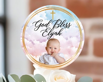 Baptism cake topper, God bless cake topper, Baptism decorations, Baptism decorations boy, Christening cake topper, Cake topper for Baptisms