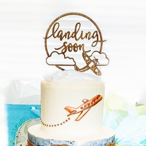 Landing soon cake topper, Airplane baby shower decor, Airplane cake topper,  Boy baby shower decorations, Baby announcement