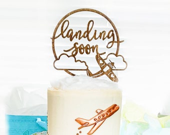 Landing soon cake topper, Airplane baby shower decor, Airplane cake topper,  Boy baby shower decorations, Baby announcement