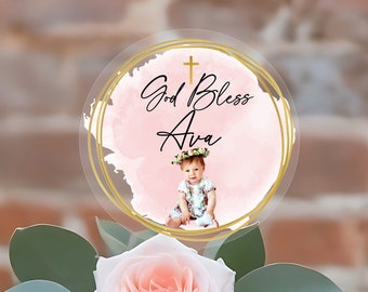 Baptism cake topper, God bless cake topper, Baptism decorations, Name cake topper, Christening cake topper, Floral cake topper