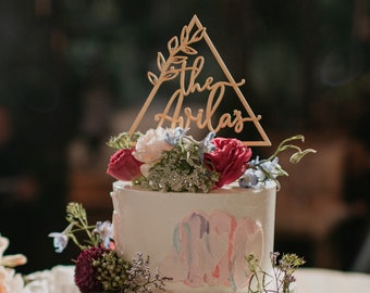 Rustic wedding cake topper, Triangle cake topper, Custom name cake topper, Personalized wedding cake topper