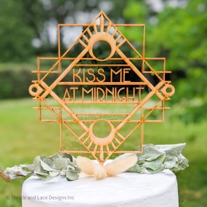 Kiss me at Midnight Cake Topper, Winter Wedding Cake Topper, New Years Eve wedding, Vintage wedding cake topper image 2