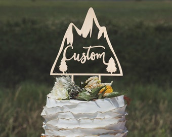 Custom mountain wedding cake topper, Unique wedding cake topper, Travel wedding cake toppers, Monogram cake topper