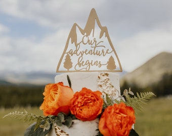 Our adventure begins wedding cake topper, Unique wedding cake topper, Travel wedding cake topper, Travel cake topper, Mountain cake topper