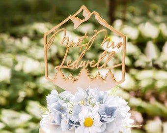 Custom mountain wedding cake topper, Unique wedding cake topper, Travel wedding cake toppers, Mr and Mrs cake topper