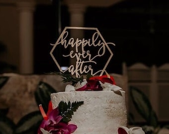 Happily Ever After Cake Topper, Geometric wedding cake topper, Modern cake topper, Custom cake topper