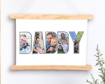 Daddy and me print on canvas with wooden frame, Custom Fathers Day gift, Bride to Dad gift, Dad photo collage, Step dad gift